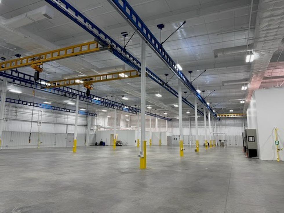 Corporate jet hangar interior with overhead cranes, Augusta, Georgia